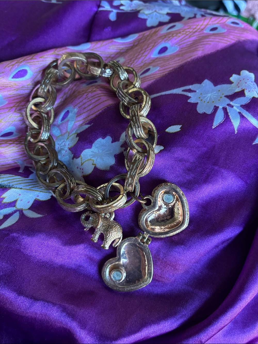 Gold Heart & Elephant Charm Chain Bracelet - Women Jewelry locket for pictures